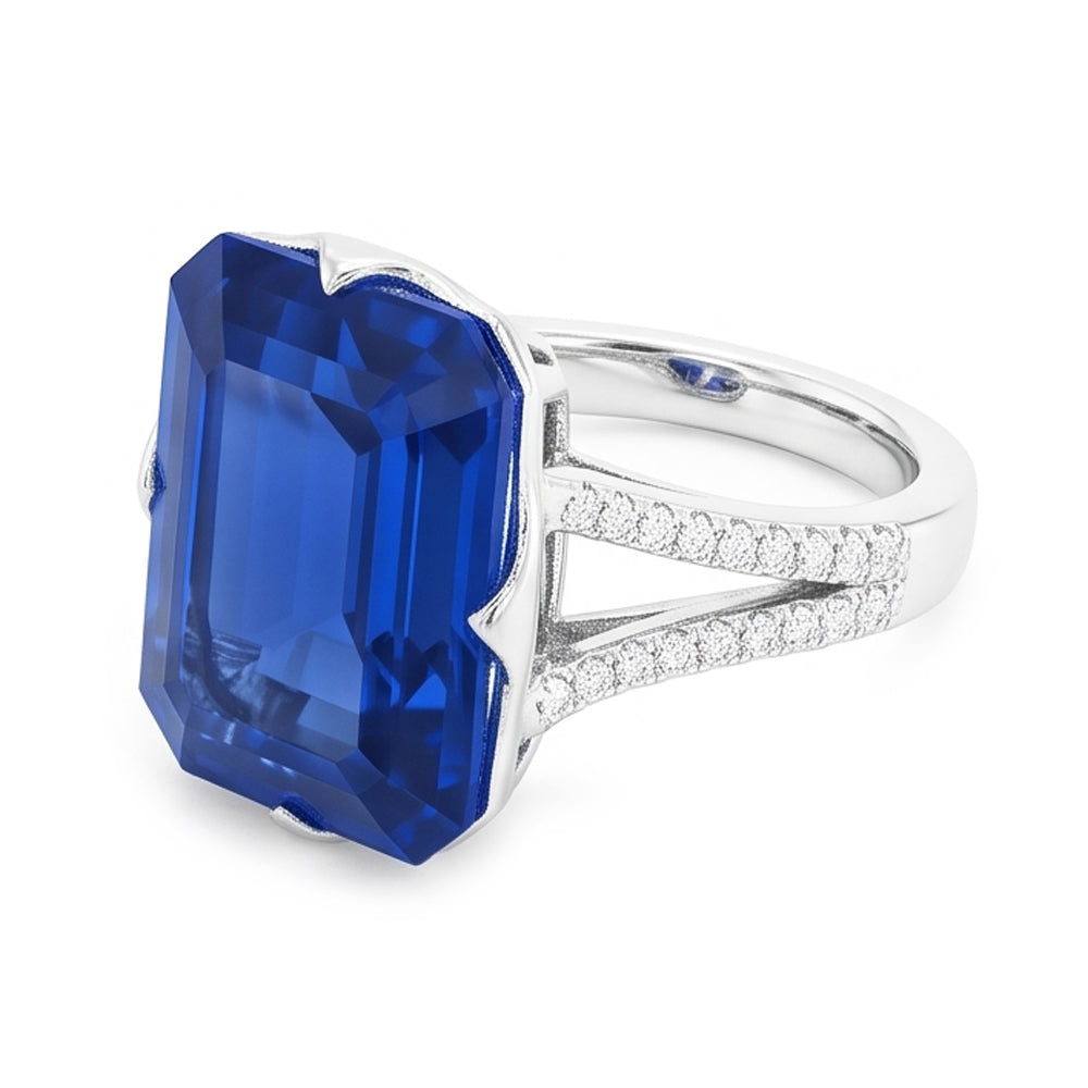 Natural Sapphire Ring 5.50ct - White Gold 14K