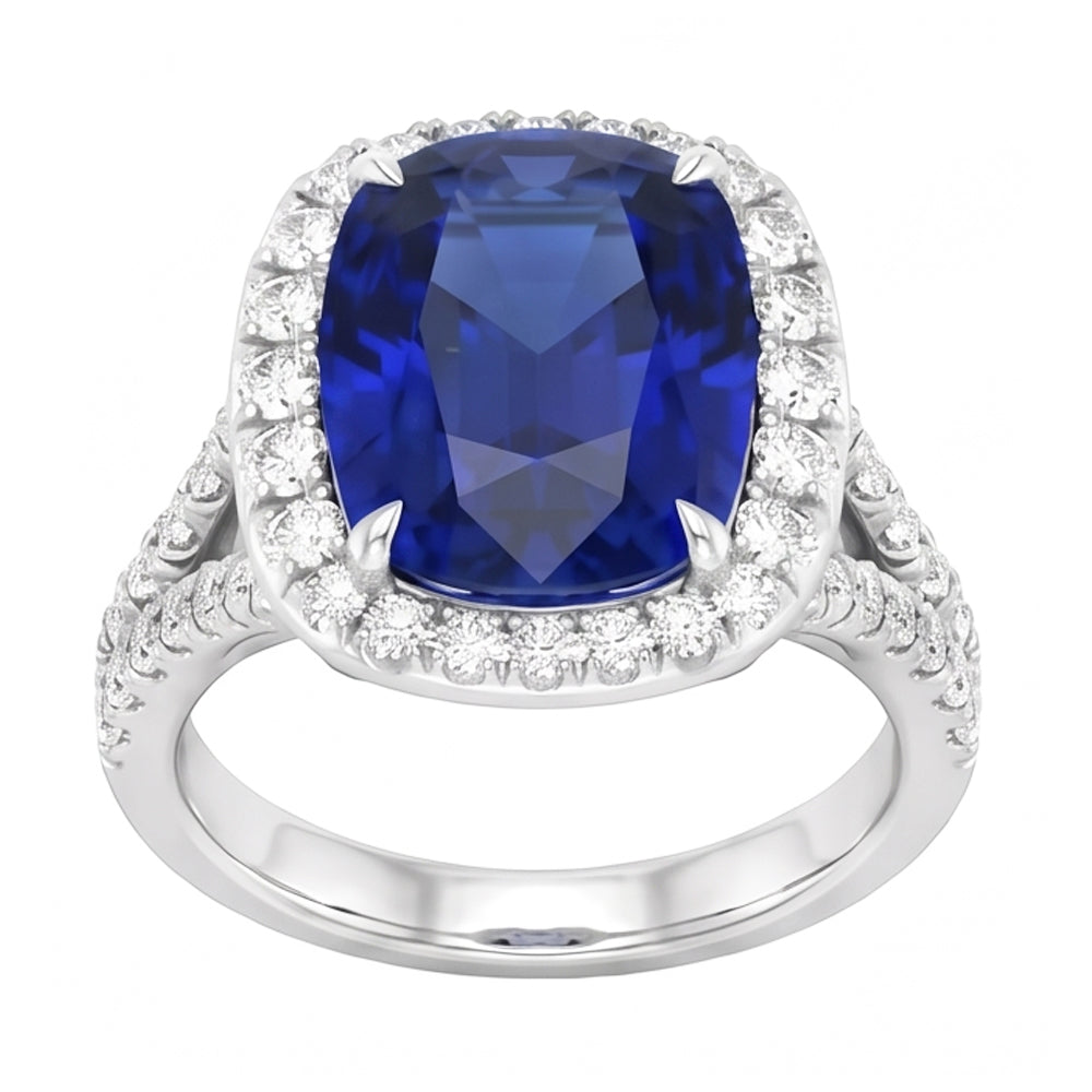 Natural Sapphire Ring 5.50ct - White Gold 14K