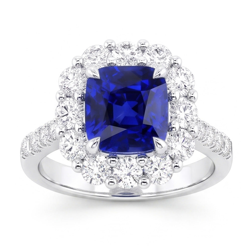 Natural Sapphire Ring 5.50ct - White Gold 14K
