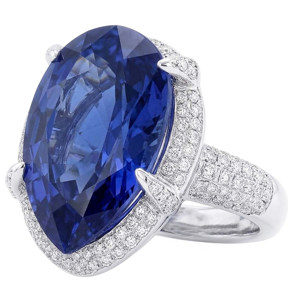 Natural Sapphire Ring 5.50ct - White Gold 14K