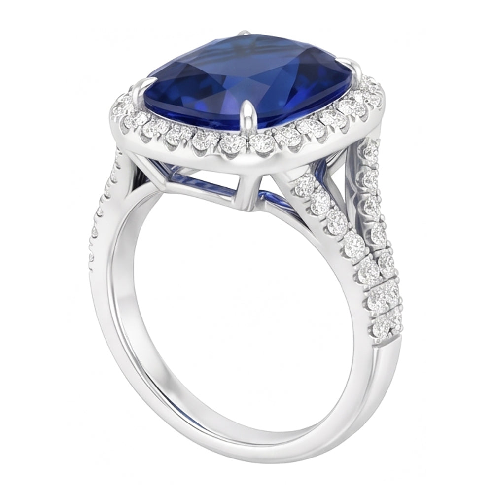 Natural Sapphire Ring 5.50ct - White Gold 14K