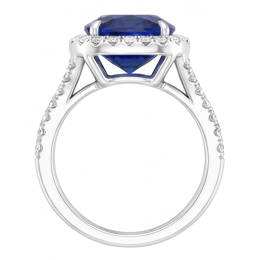 Natural Sapphire Ring 5.50ct - White Gold 14K