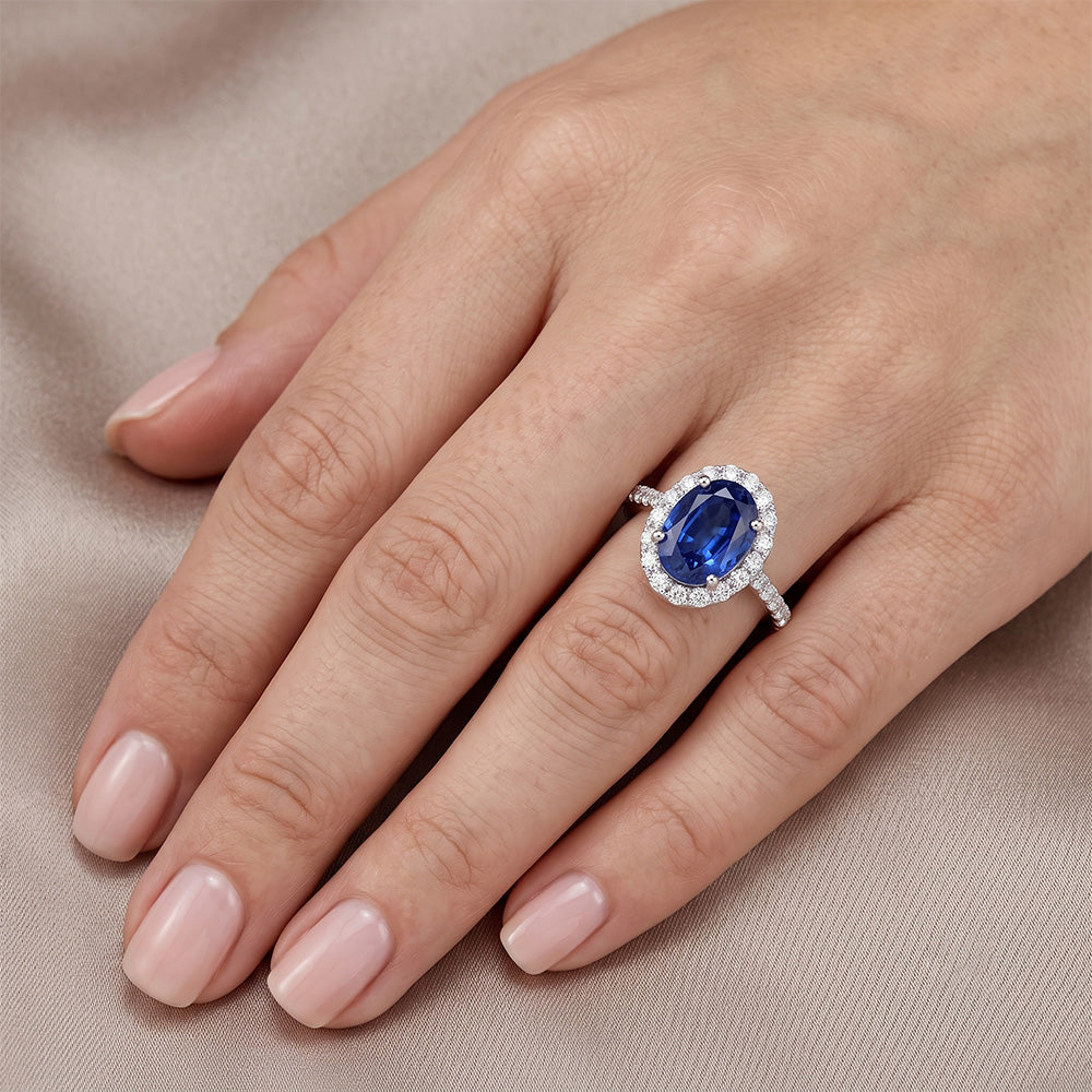 Natural Sapphire Ring 5.50ct - White Gold 14K