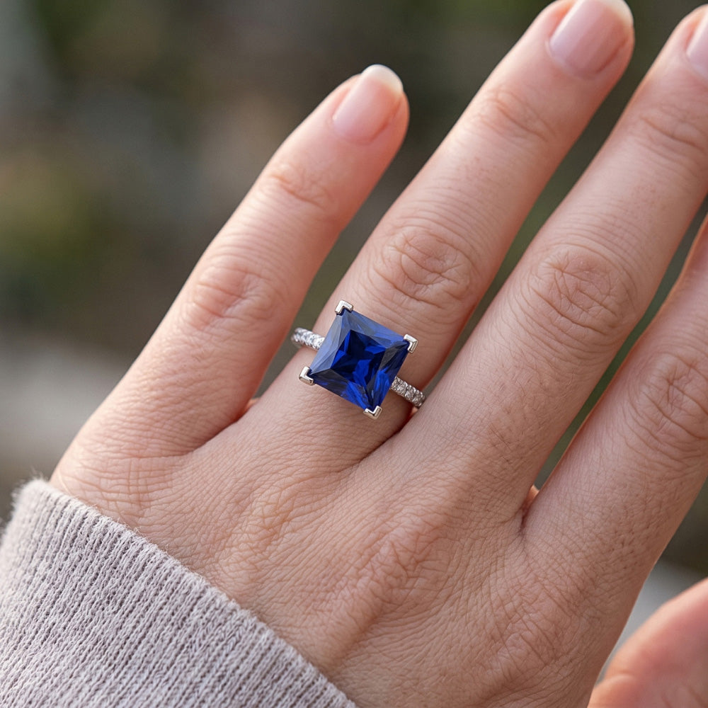 Natural Sapphire Ring 5.50ct - White Gold 14K