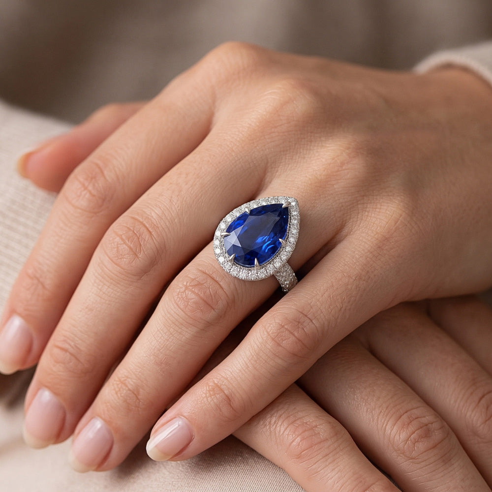 Natural Sapphire Ring 5.50ct - White Gold 14K