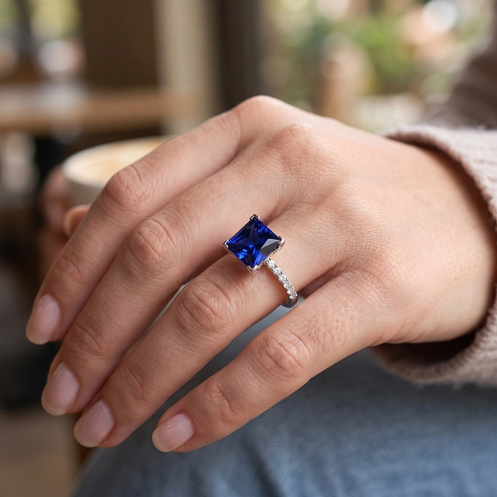 Natural Sapphire Ring 5.50ct - White Gold 14K