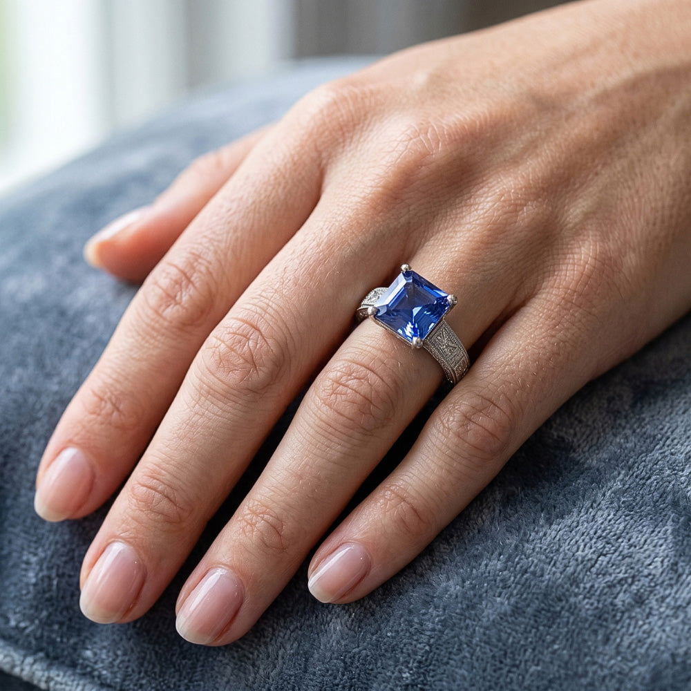 Natural Sapphire Ring 5.50ct - White Gold 14K