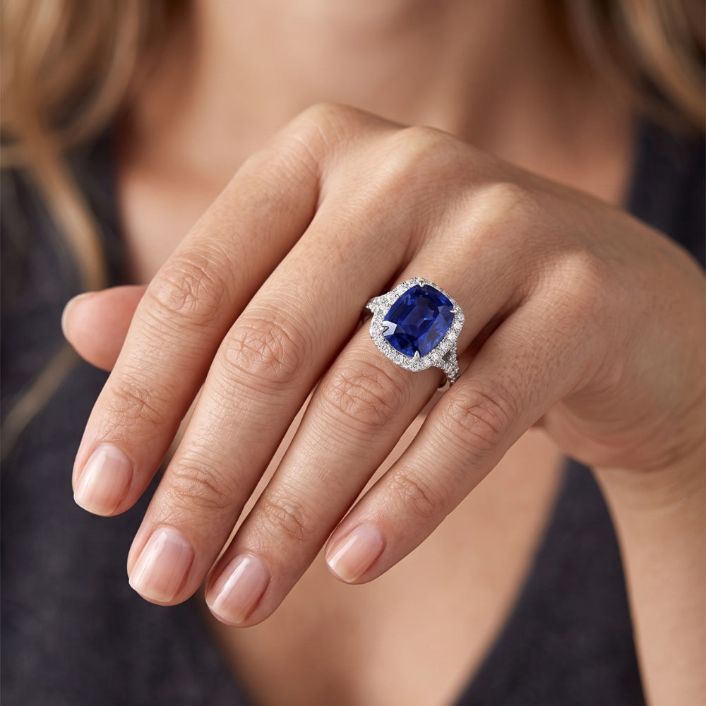 Natural Sapphire Ring 5.50ct - White Gold 14K