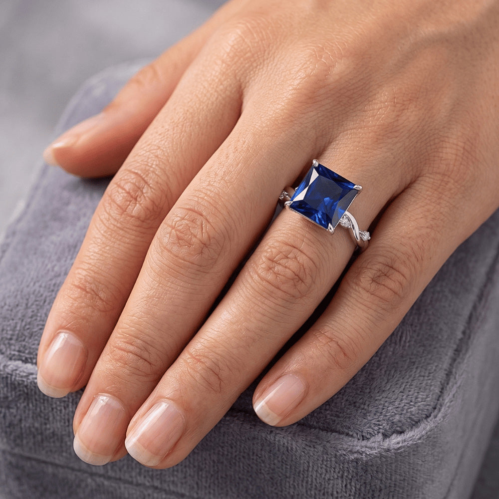 Natural Sapphire Ring 5.50ct - White Gold 14K
