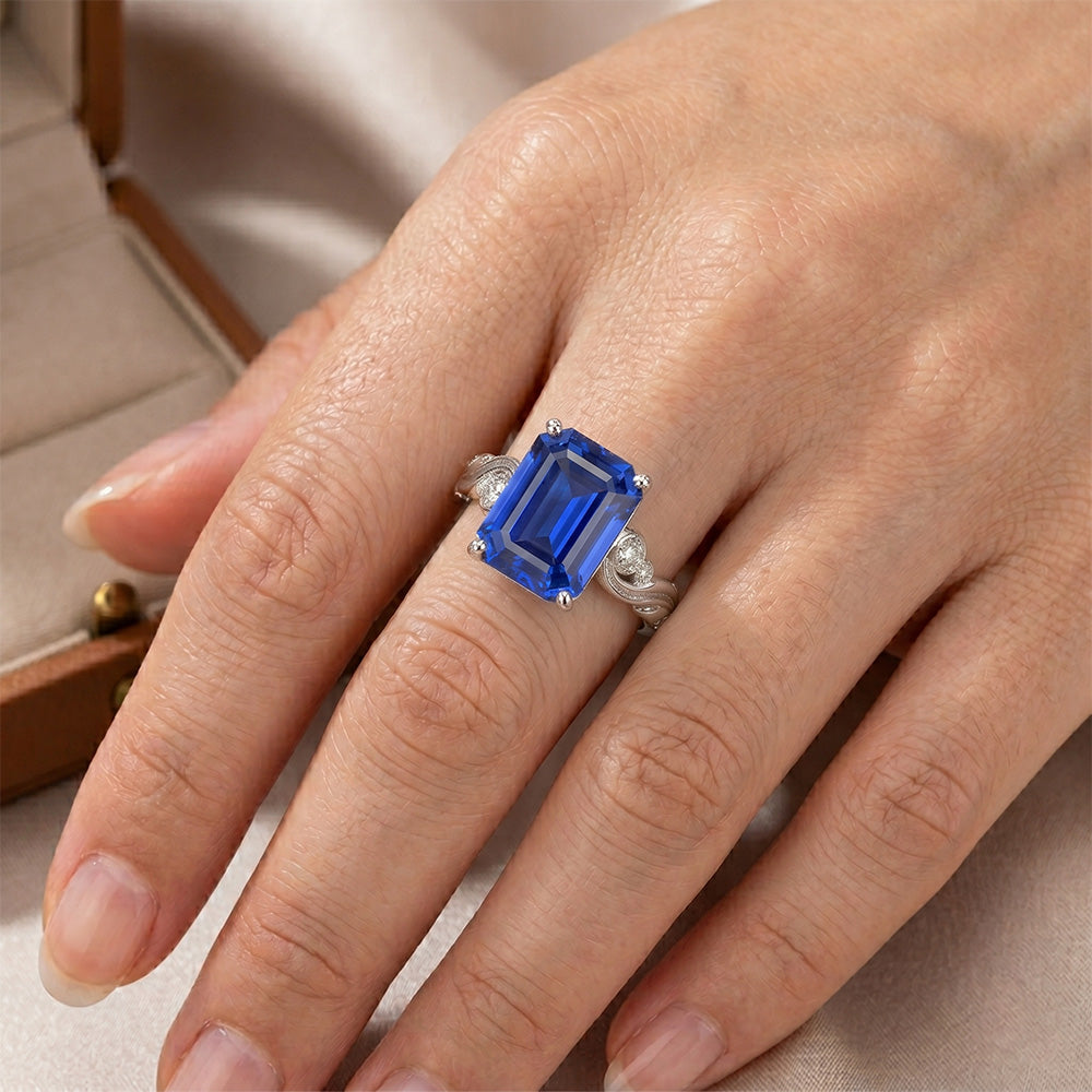 Natural Sapphire Ring 5.50ct - White Gold 14K
