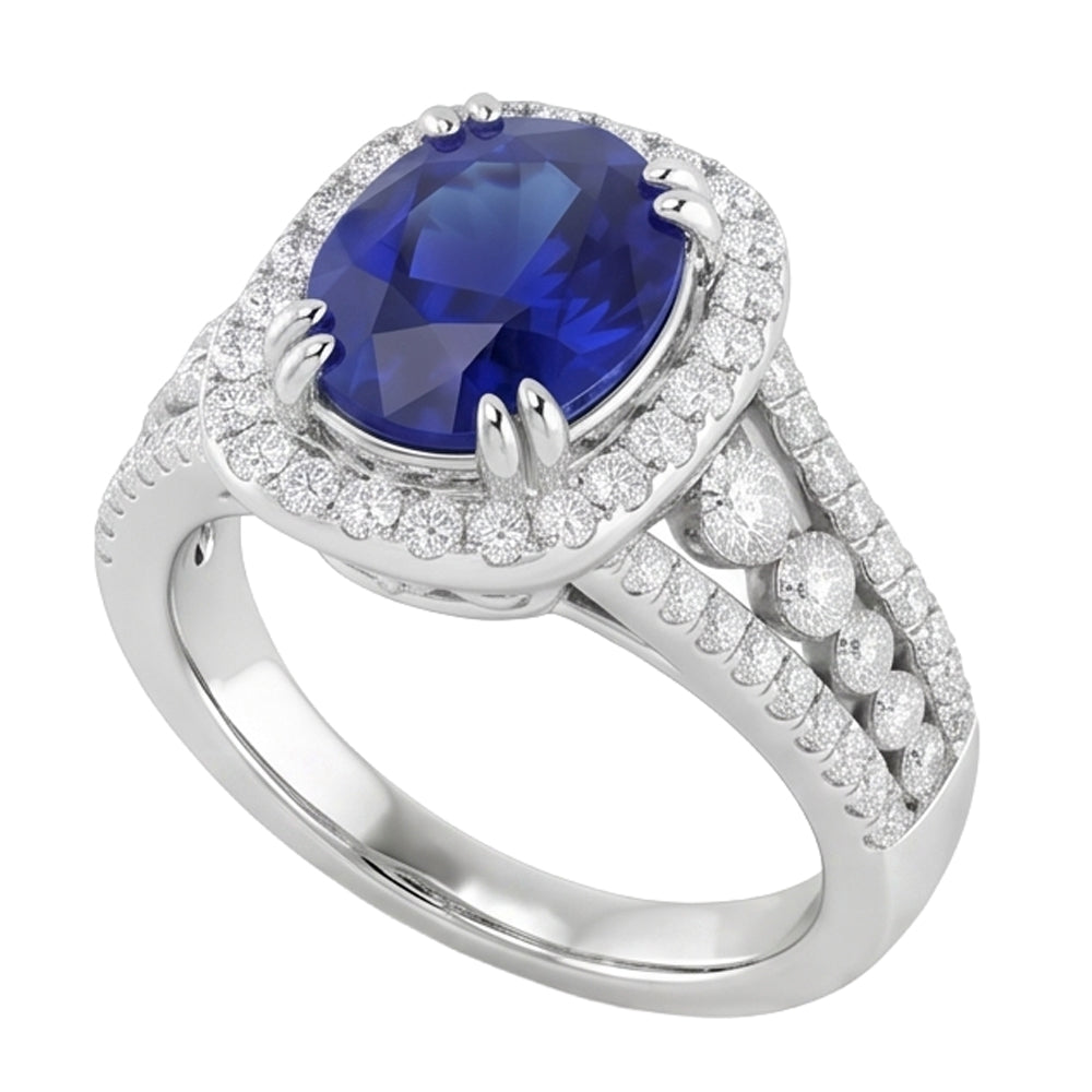 Natural Sapphire Ring 5.70ct - White Gold 14K