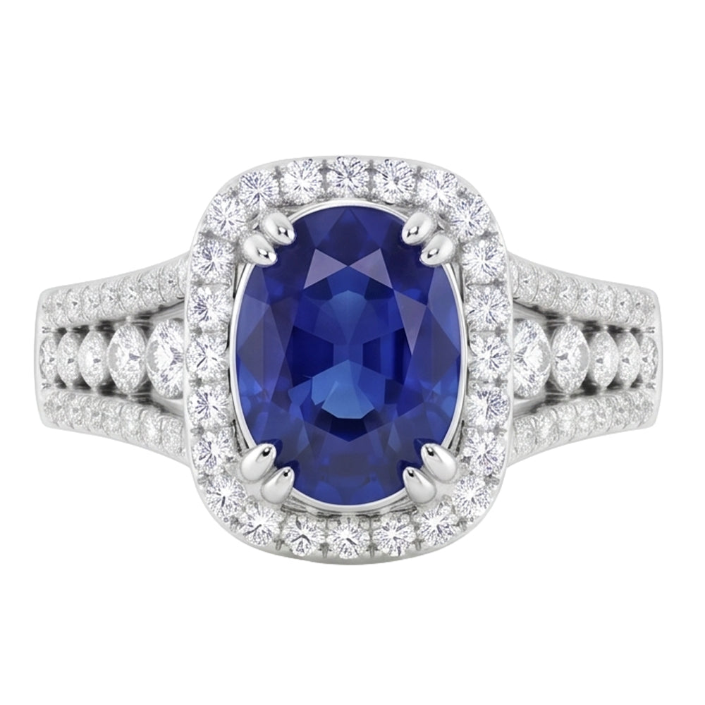 Natural Sapphire Ring 5.70ct - White Gold 14K