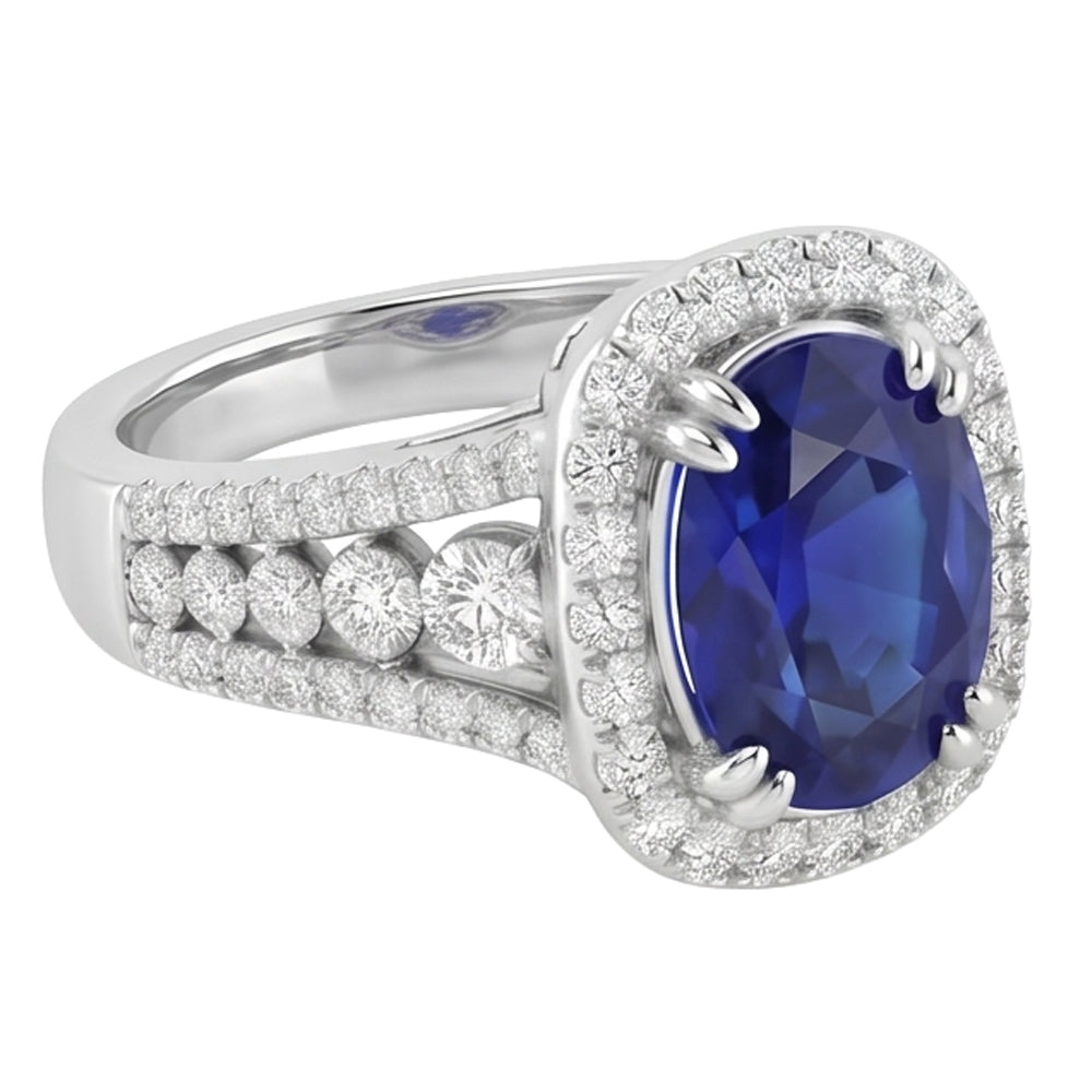Natural Sapphire Ring 5.70ct - White Gold 14K