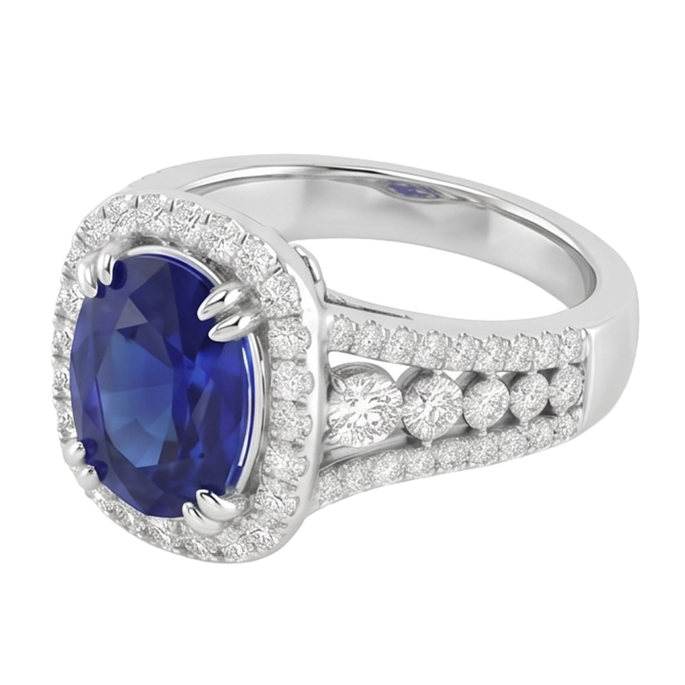 Natural Sapphire Ring 5.70ct - White Gold 14K