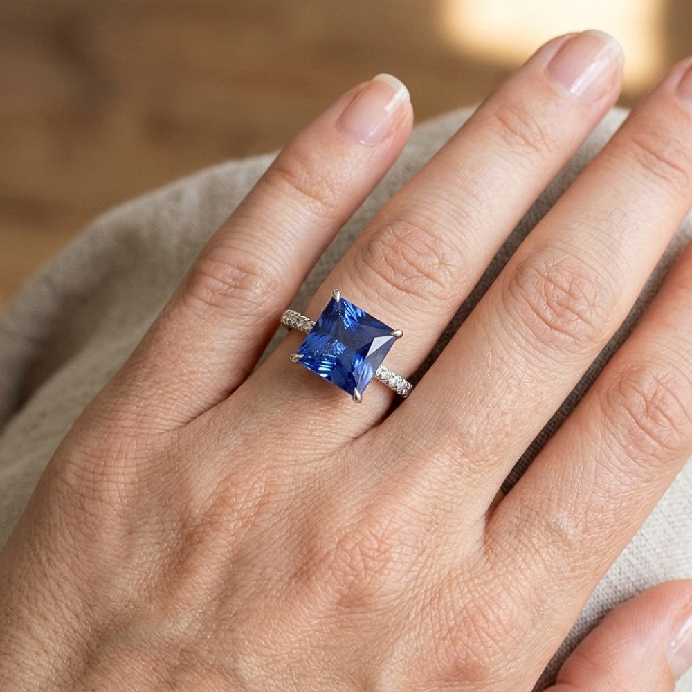 Natural Sapphire Ring 5.75ct - White Gold 14K