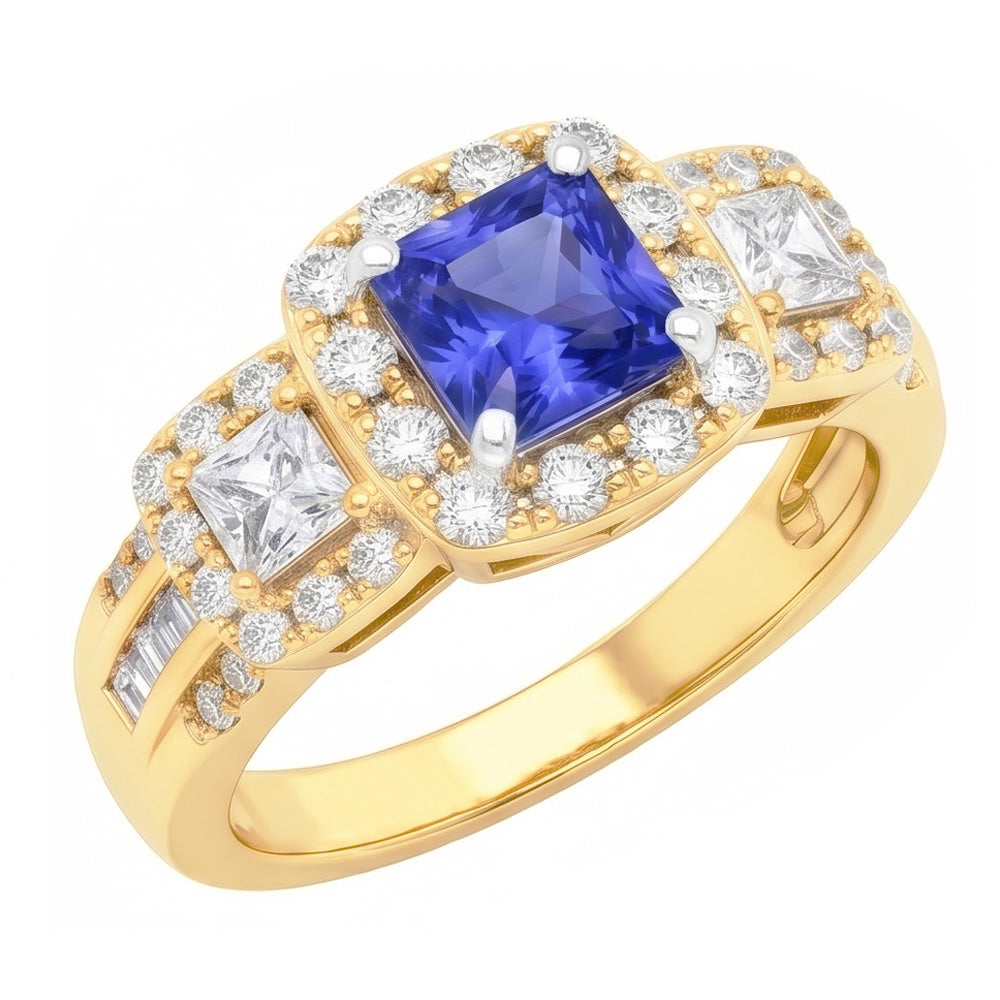 Natural Sapphire Ring 5ct - Two Tone 14K Gold