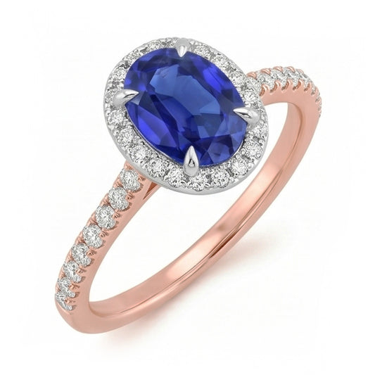 Natural Sapphire Ring 5ct - Two Tone 14K Gold
