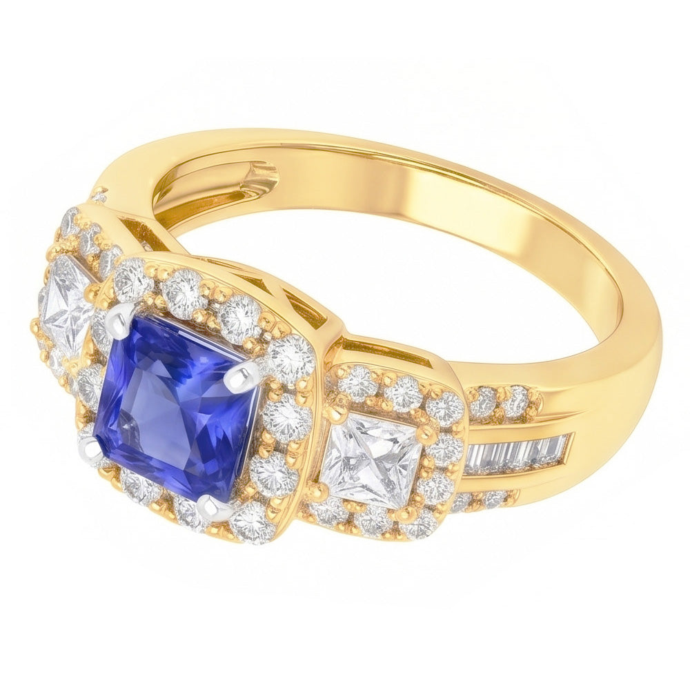 Natural Sapphire Ring 5ct - Two Tone 14K Gold