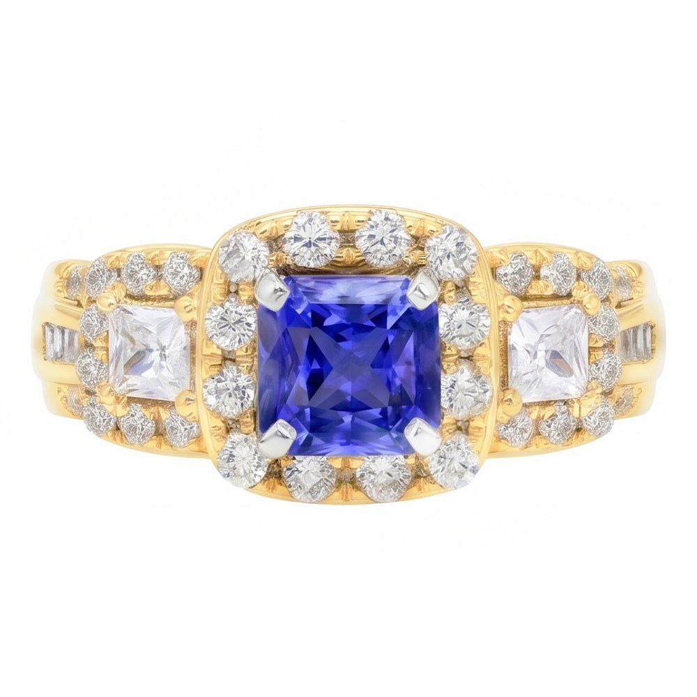 Natural Sapphire Ring 5ct - Two Tone 14K Gold