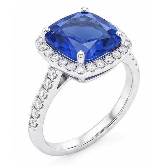 Natural Sapphire Ring 5ct - White Gold 14K