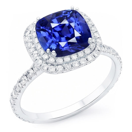 Natural Sapphire Ring 5ct - White Gold 14K