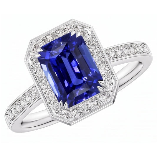 Natural Sapphire Ring 5ct - White Gold 14K