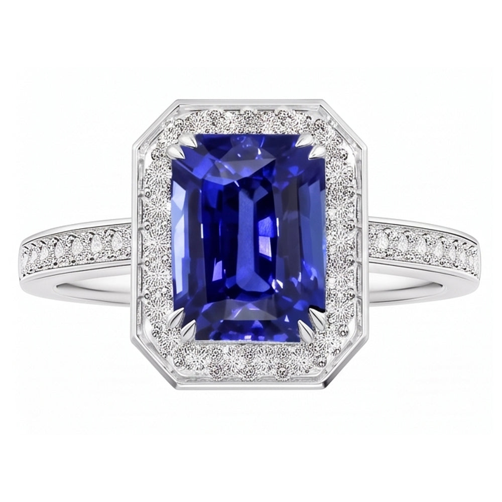 Natural Sapphire Ring 5ct - White Gold 14K