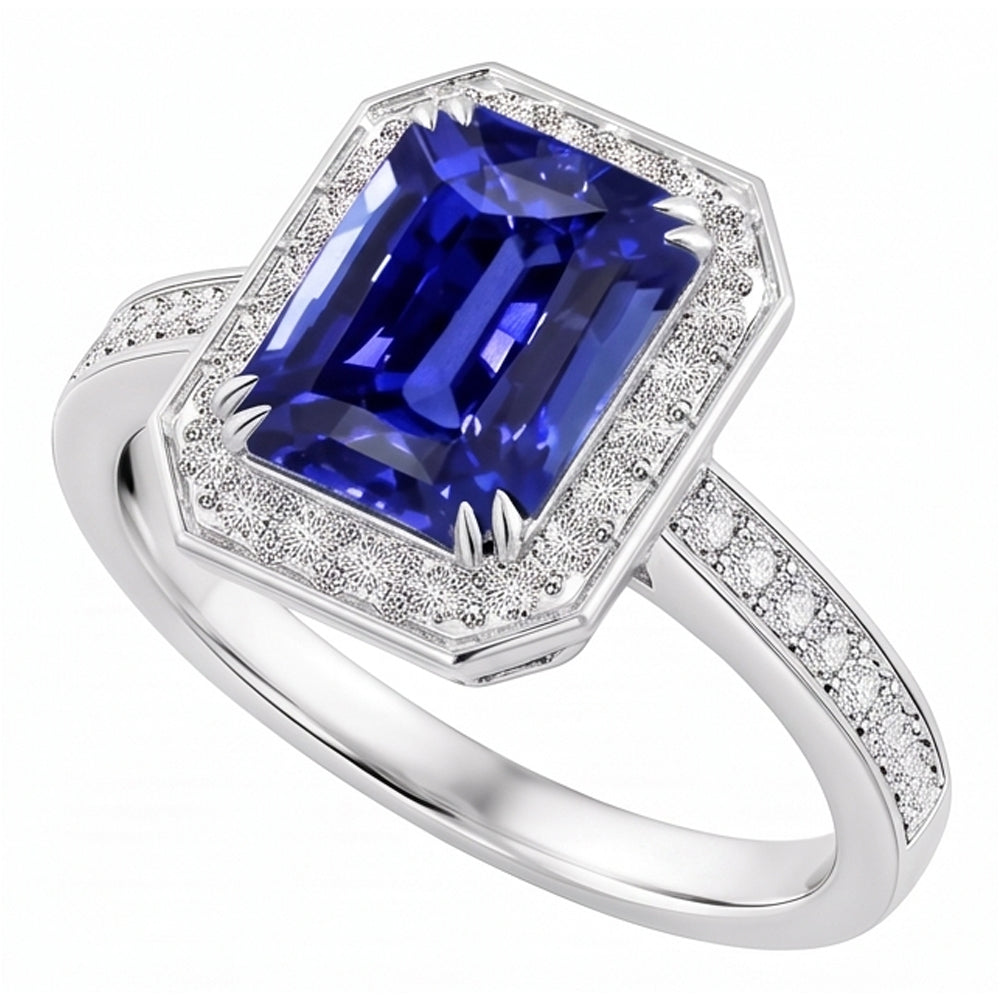 Natural Sapphire Ring 5ct - White Gold 14K