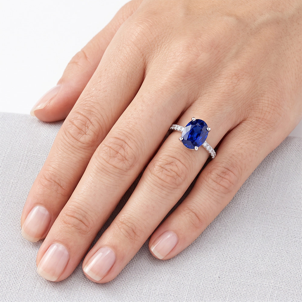 Natural Sapphire Ring 5ct - White Gold 14K