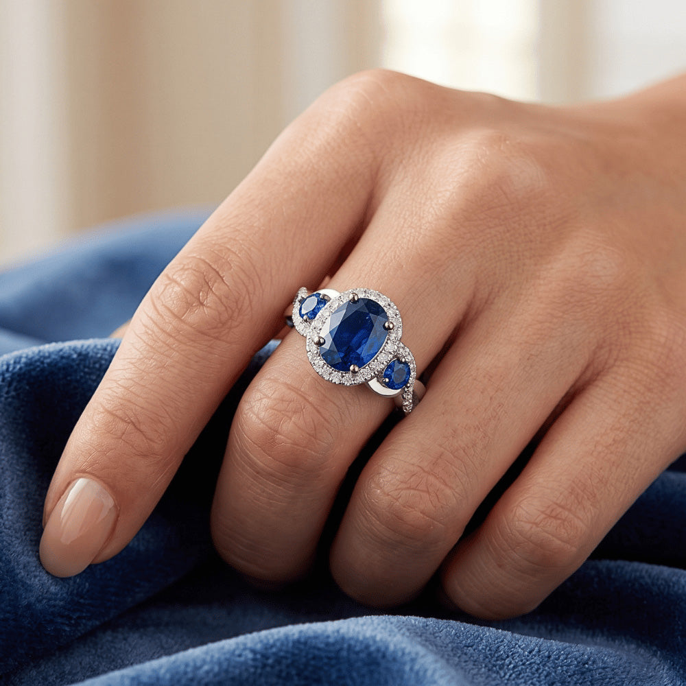 Natural Sapphire Ring 5ct - White Gold 14K