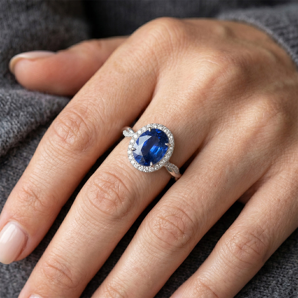 Natural Sapphire Ring 5ct - White Gold 14K