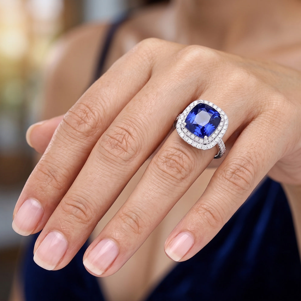 Natural Sapphire Ring 5ct - White Gold 14K
