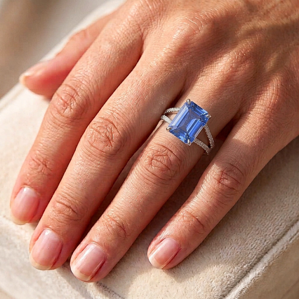 Natural Sapphire Ring 5ct - White Gold 14K