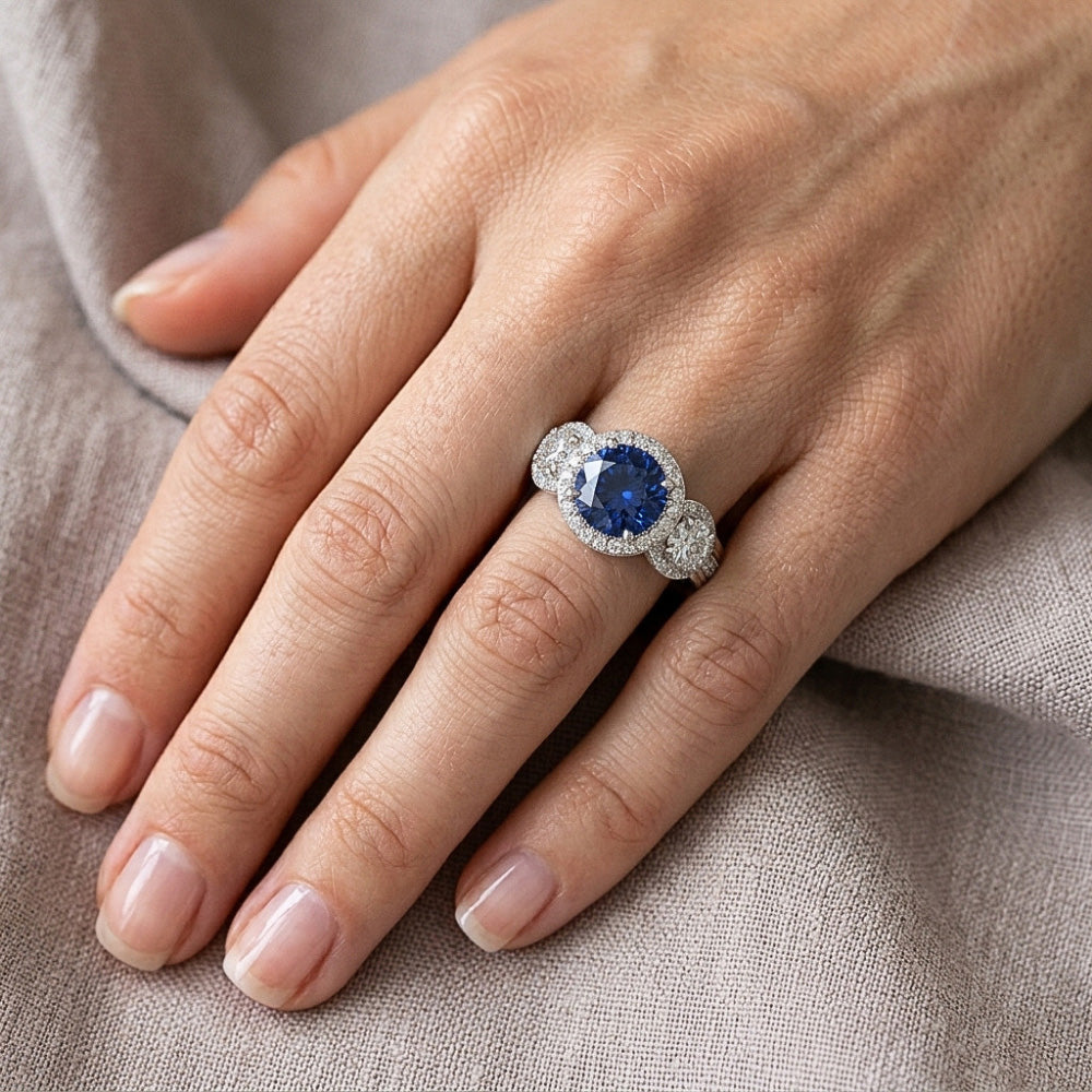 Natural Sapphire Ring 5ct - White Gold 14K