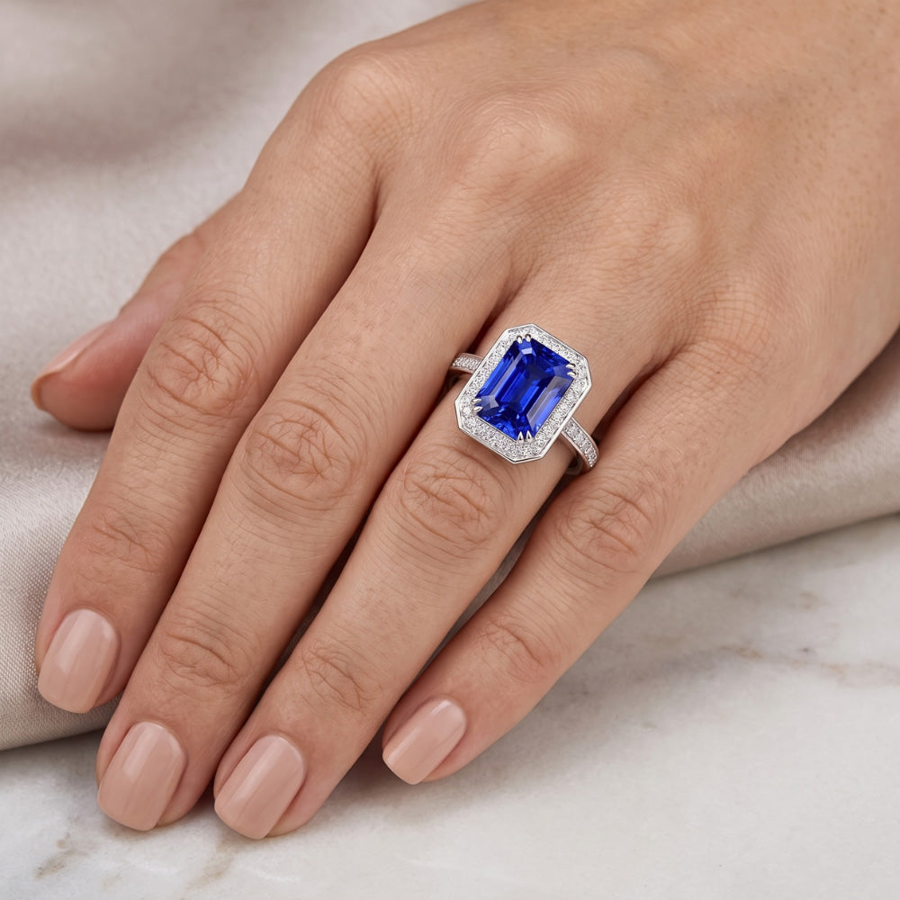 Natural Sapphire Ring 5ct - White Gold 14K
