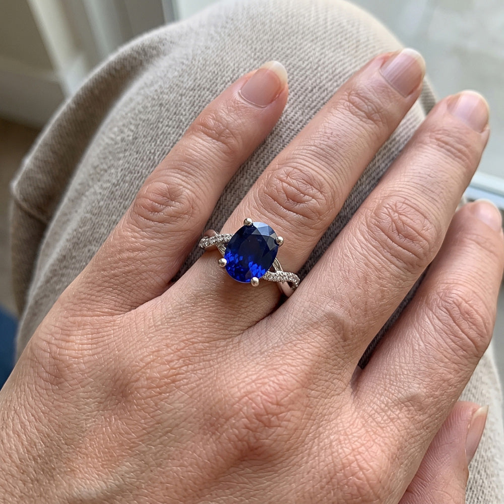 Natural Sapphire Ring 5ct - White Gold 14K