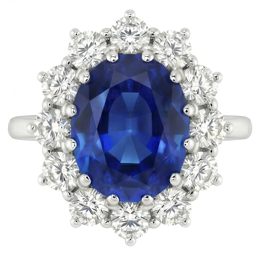 Natural Sapphire Ring 6.50ct - White Gold 14K