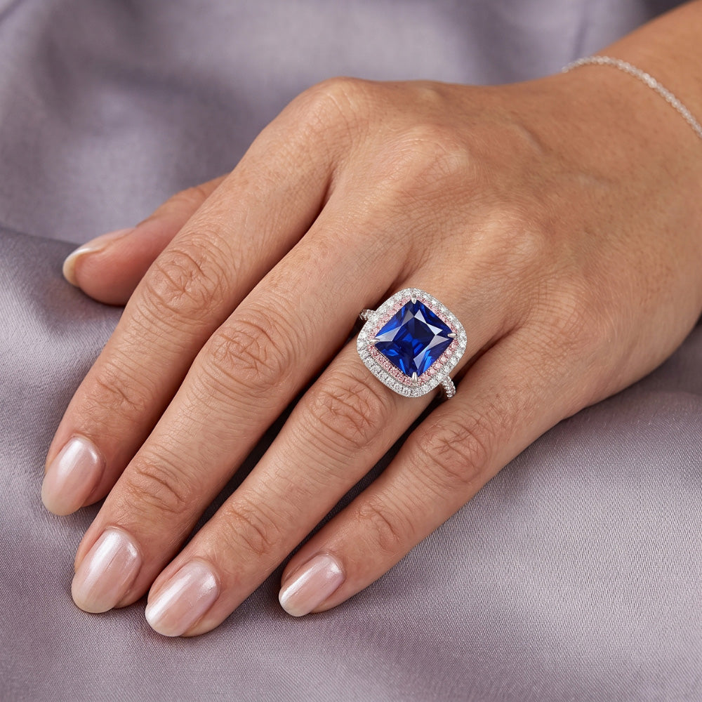 Natural Sapphire Ring 6.50ct - White Gold 14K