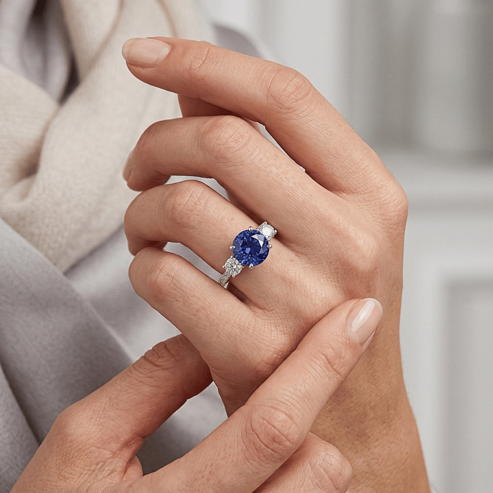 Natural Sapphire Ring 6.50ct - White Gold 14K