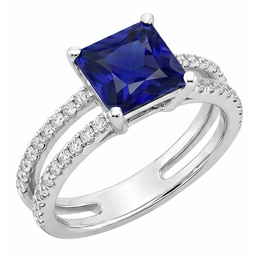 Natural Sapphire Ring 6ct - White Gold 14K
