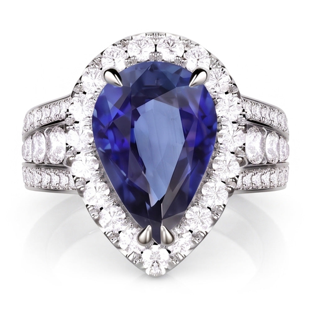 Natural Sapphire Ring 6ct - White Gold 14K