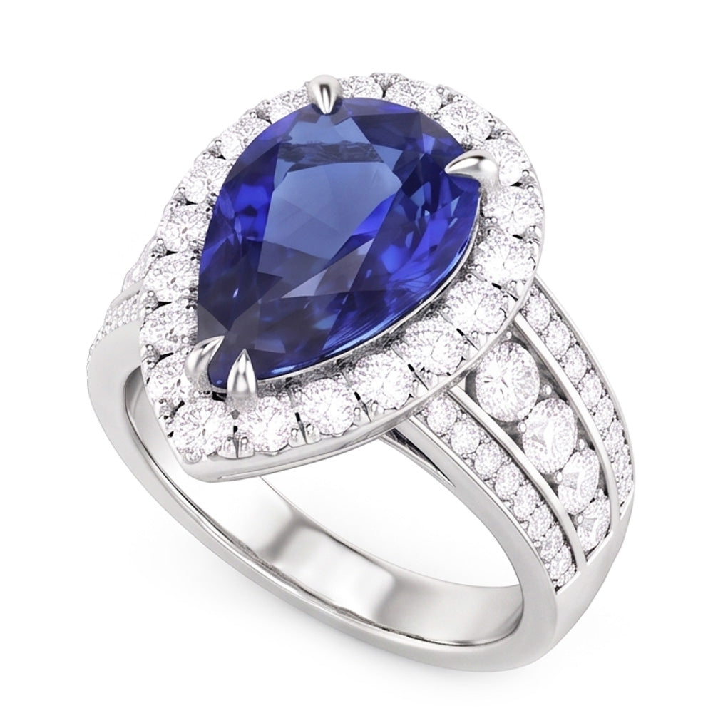 Natural Sapphire Ring 6ct - White Gold 14K
