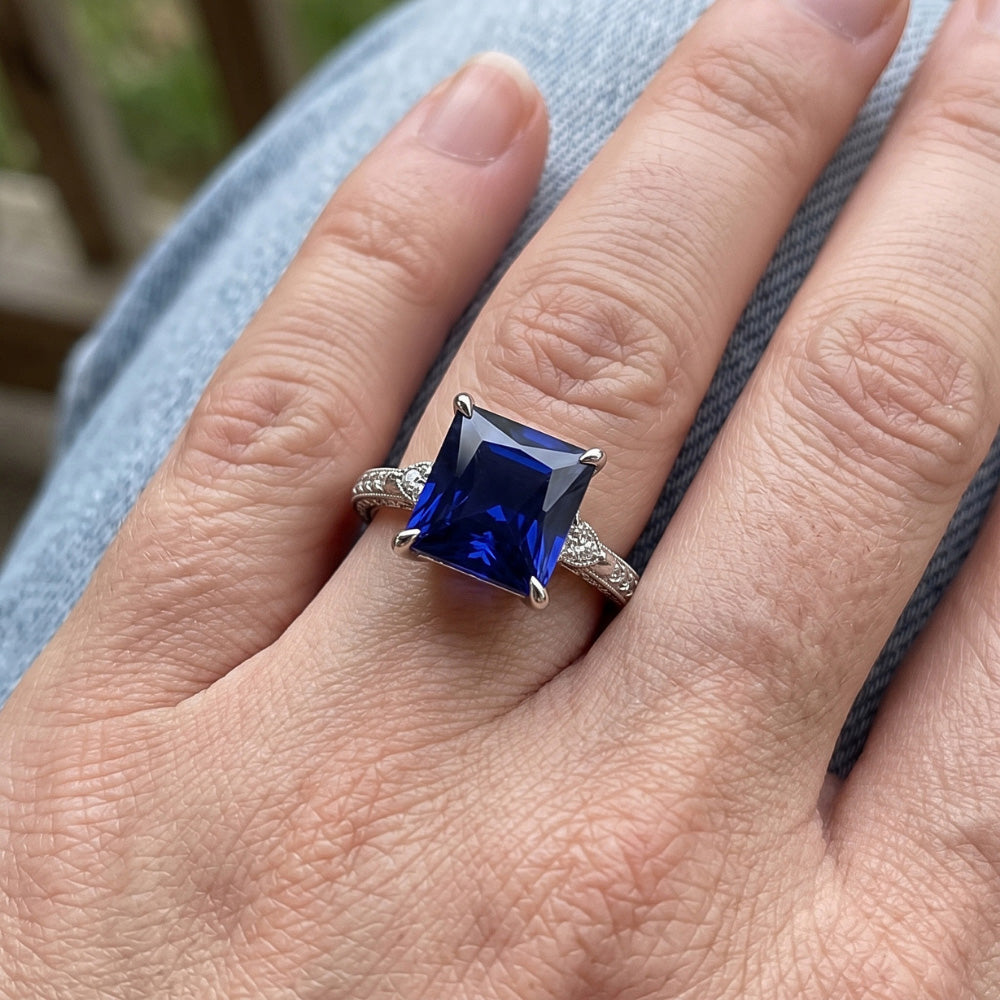 Natural Sapphire Ring 6ct - White Gold 14K