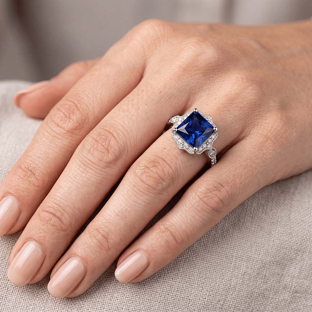 Natural Sapphire Ring 6ct - White Gold 14K