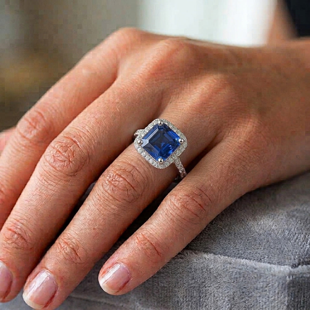 Natural Sapphire Ring 6ct - White Gold 14K