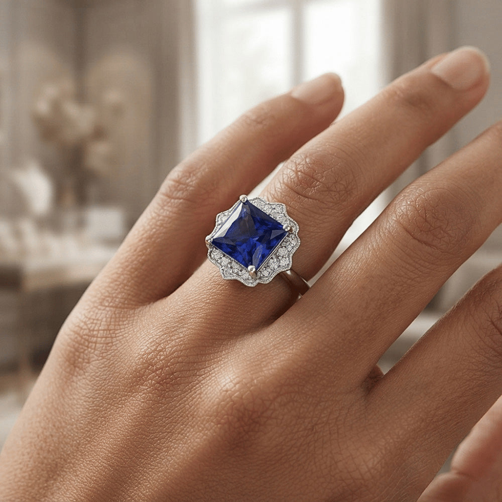 Natural Sapphire Ring 6ct - White Gold 14K