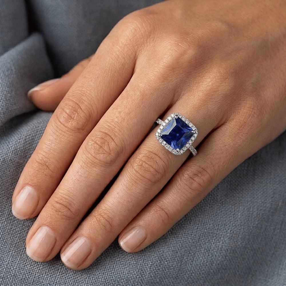 Natural Sapphire Ring 6ct - White Gold 14K