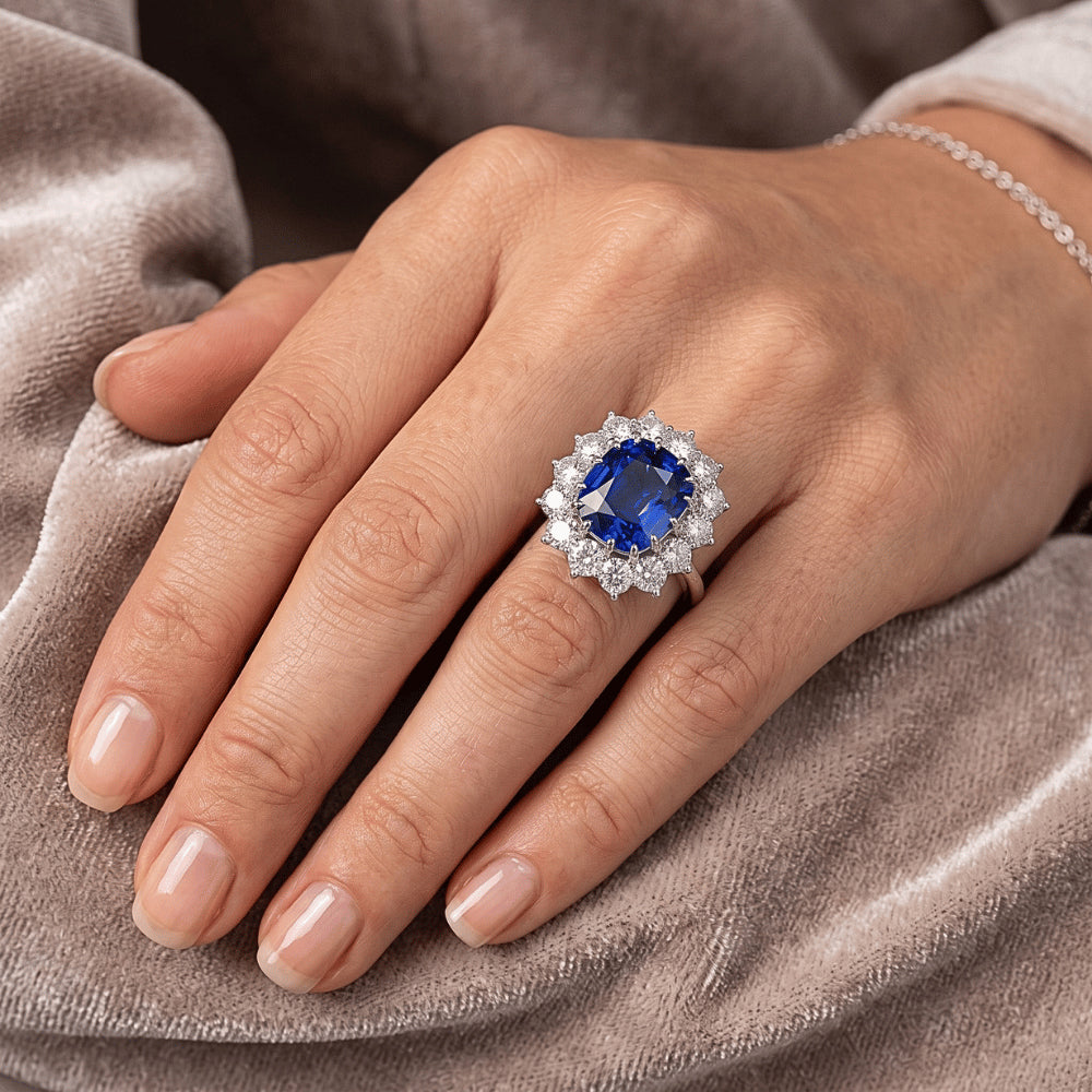 Natural Sapphire Ring 6ct - White Gold 14K