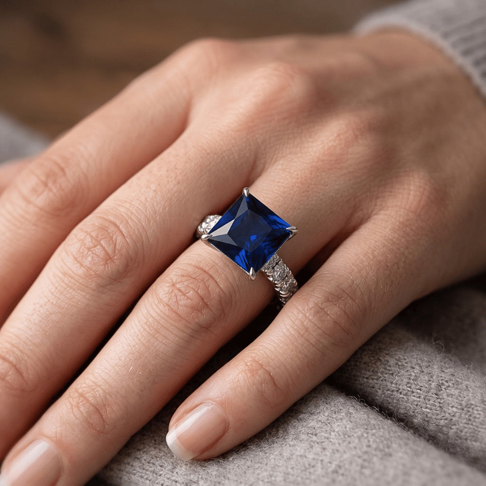 Natural Sapphire Ring 6ct - White Gold 14K