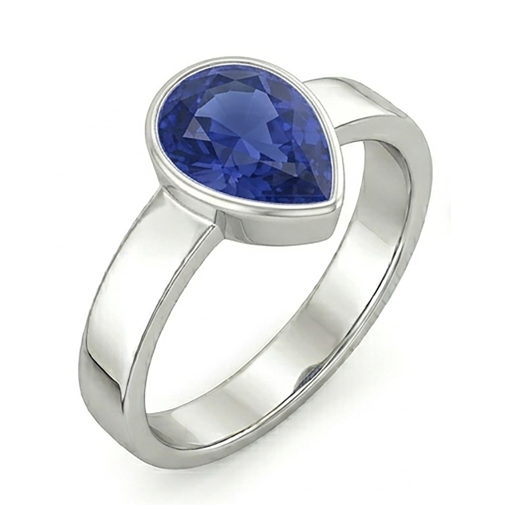 Natural Solitaire Bezel Set Gents Ring Pear Cut Blue Sapphire 2.50 Carats